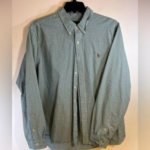 Ralph Lauren Shirt Mens 2XL Flesh Pony Long Sleeve Button Up Green Purple Plaid